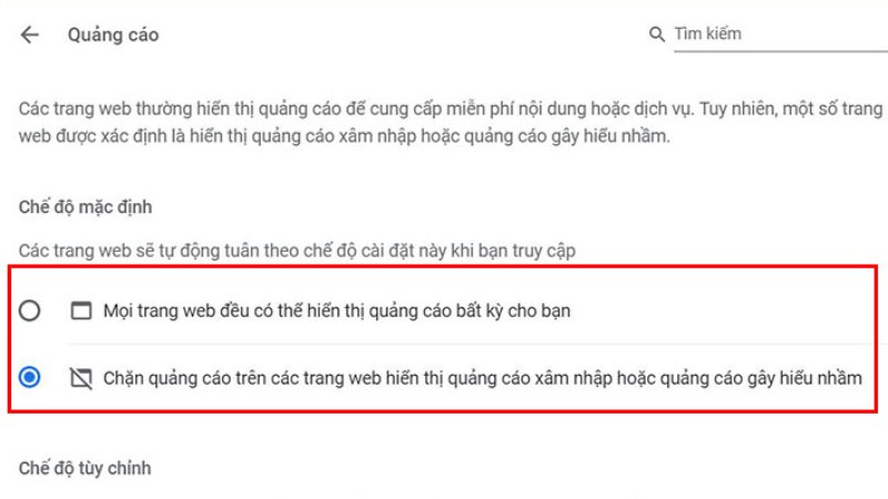 Chặn quảng cáo trên Google Chrome ở đâu?