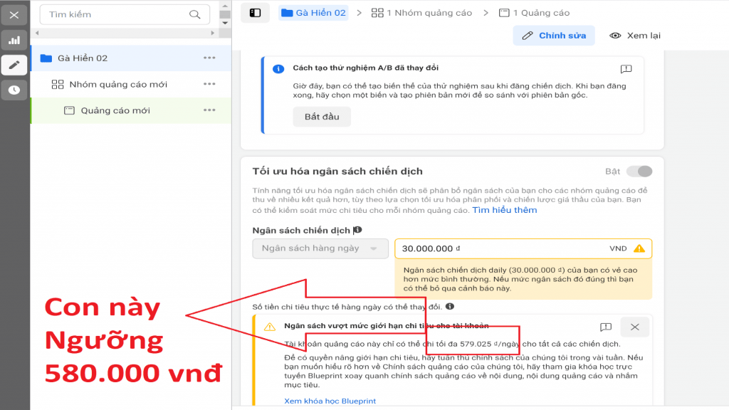 Cách thiết lập giới hạn chi tiêu tài khoản Facebook Ads
