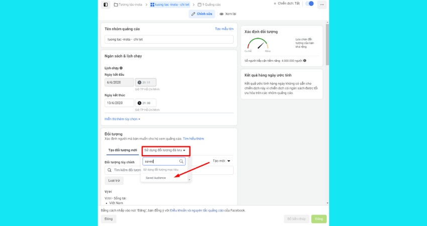 Hướng dẫn target mục tiêu quảng cáo với đối tượng đã lưu