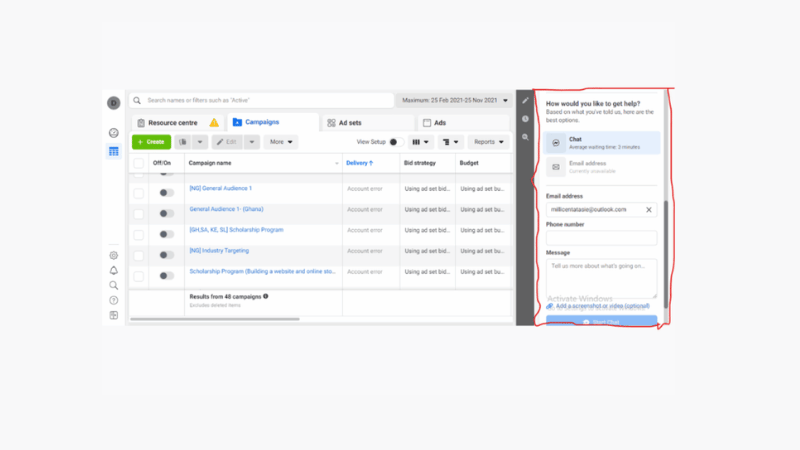 Contact Meta support