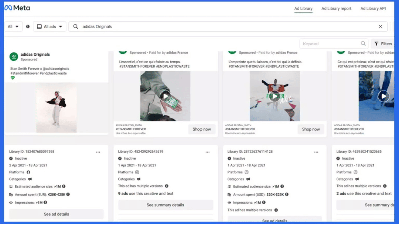 Analyzing the data layers within the Facebook Ads library