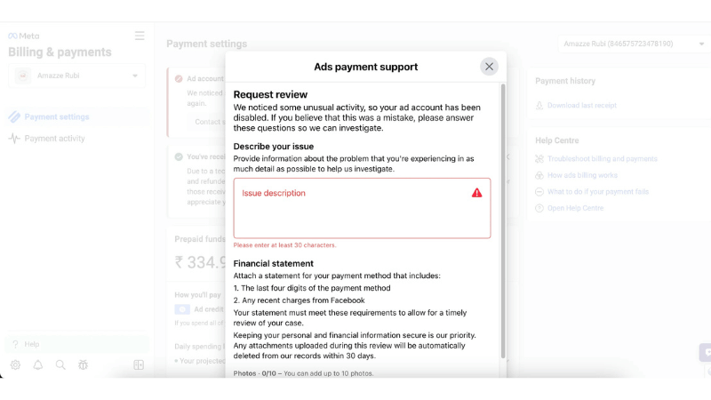 Immediate actions required when your ad account is disabled on Facebook