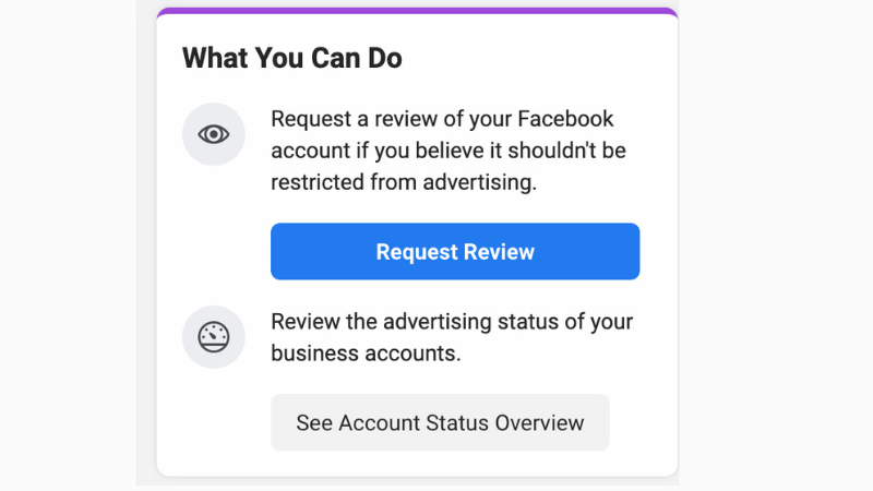 The process for submitting an appeal request for account review