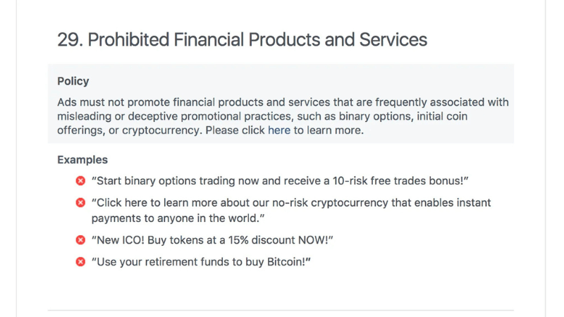 Risks from Crypto advertising on Facebook