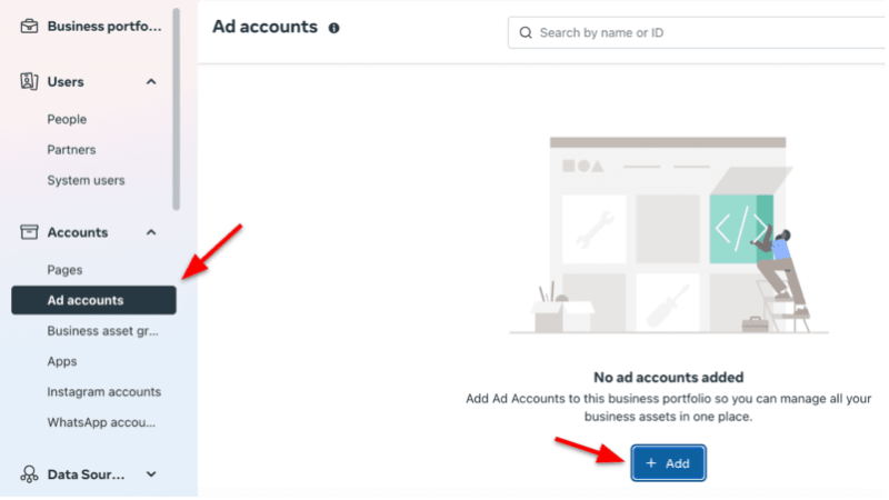 Step 3: Add an ad account from the Accounts section