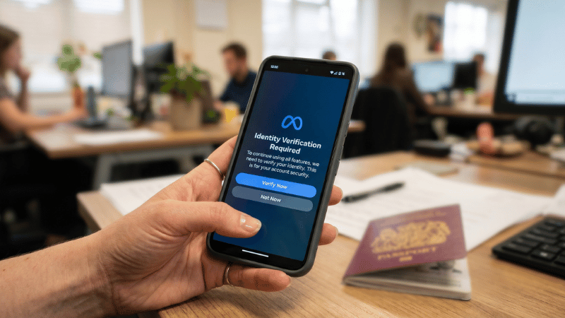 Realistic-smartphone-screen-showing-Meta-identity-verification-requirement-for-Business-Manager