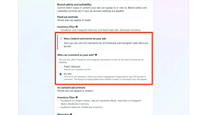 Phương án kiểm soát bình luận trong hệ thống quảng cáo Facebook